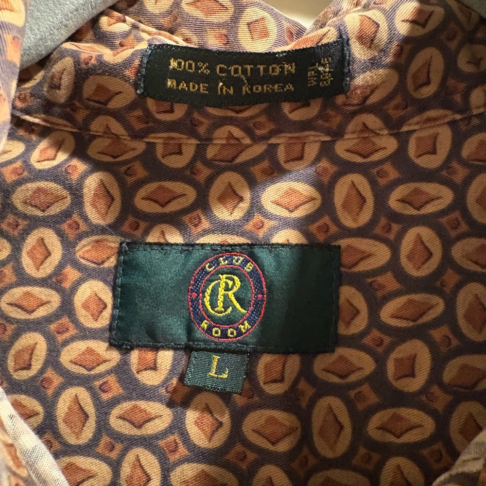 Men’s Large Retro Oversized Club Room Geometric Pattern Shirt - Brown and Tan